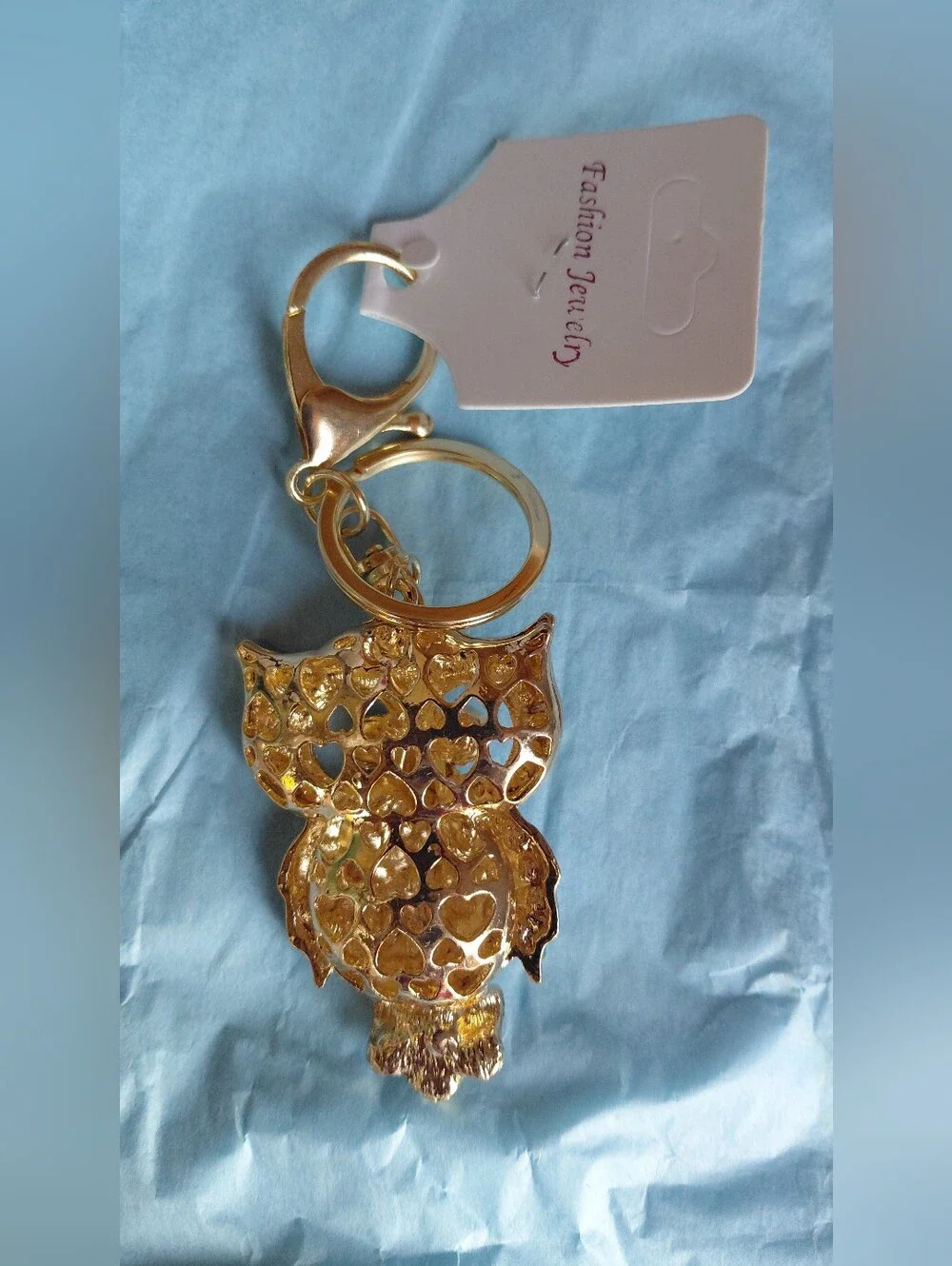Gold Owl Keychain/Bag Charm with Turquoise Crystals